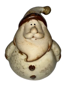 Rustic Vintage Glazed Pottery Round Santa Figuring Statue 4.25” Tall - Picture 1 of 7