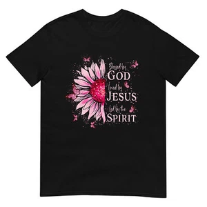Blessed By God - Loved By Jesus Pink Sunflower T-Shirt - Picture 1 of 17