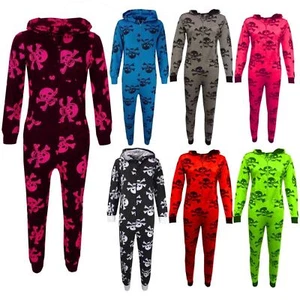 Girls Boys A2Z Onesie One Piece Kids Skull & Cross Bone All In One PJ's 5-13 Yrs - Picture 1 of 55