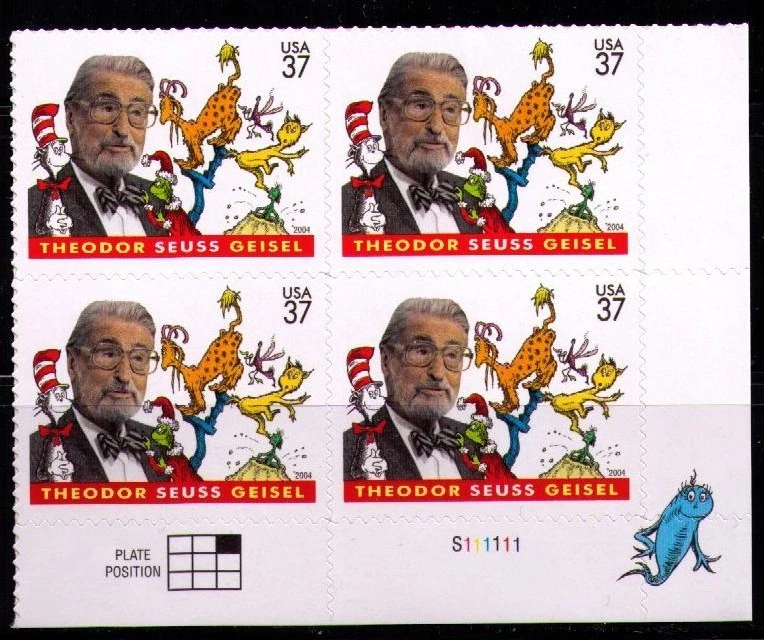 US USA Sc# 3835 MNH FVF PL# BLOCK Theodor Suess Geisel  Dr. Suess Cat in a Hat - Image 1 of 1