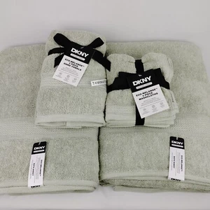 Set of 8 DKNY 2 Bath Sheets & 2 Hand Towels & 4 Washcloths Solid Sage Green - Picture 1 of 19
