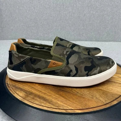 Mocassim Olukai Lae'Ahi Pa'I masculino tamanho 12 verde camuflado novo com etiquetas - Imagem 1 de 4