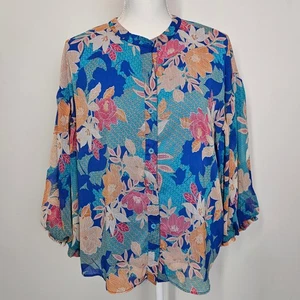 Blusa Top Fate Boho Mangas Globo 3/4 Floral Azul Naranja Multi Talla Mediana - Imagen 1 de 9