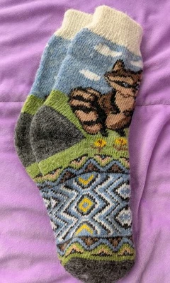 Calcetines Mujer, Lana 100%, Cálidos, Estampado Pájaros, Talla 7-8, NUEVO Foto 1 de 4