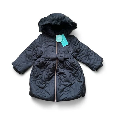 Monsoon Shower Resistant Girls Black Fur Trim Hood Belted Jacket Coat 3-4 Years - Image 1 of 4