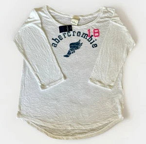 Abercrombie Kids Girls White 3/4 Sleeve T-Shirt Size XL 15-16 Yrs BNWT - Picture 1 of 3