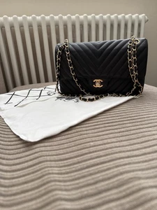 Chanel Medium Classic Flap - Black Calfskin Chevron - Picture 1 of 5