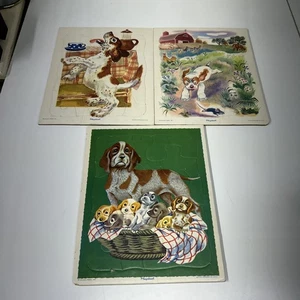 Vintage Playskool Puppy Tray Puzzles - 3- Golden Press-Poky Little Puppy-Dogs - Picture 1 of 6
