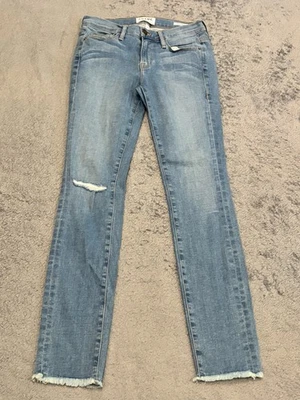 Frame Denim Jeans Womens 27 Le Skinny de Jeanne Light Wash Distressed Raw Hem - Image 1 of 4