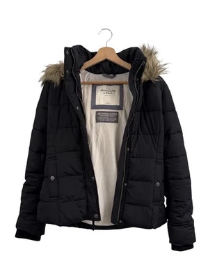 Abercrombie & Fitch Y2K Faux Fur Hooded Puffer Jacket Black Size XS - Image 1 of 4