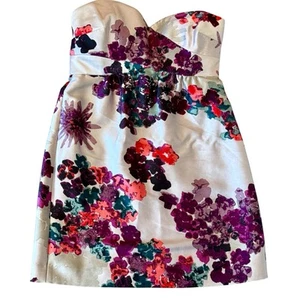 Tibi Floral Silk Strapless Dress Sz-6 Inside Elastic Strap Lined New w/Tags - Picture 1 of 15