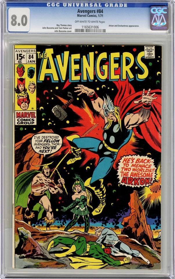 Avengers #84 (1971) CGC 8.0 - Cubierta de John Buscema; aplicaciones Arkon & Enchantress Foto 1 de 1