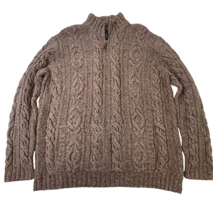 Lauren Ralph Lauren Damen hellbraun Wollmischung Zopfmuster Grobstrick Viertelreißverschluss Pullover - Bild 1 von 12