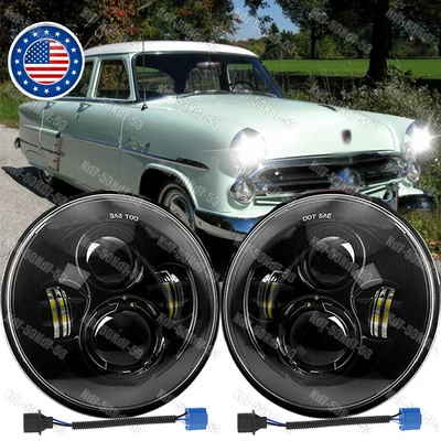 2件装福特Customline 1952 - 1956 100W 7英寸圆形LED车头灯HI/LO灯泡 — 第 1/4 张图片