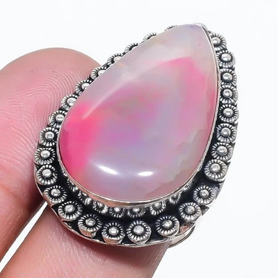 Anillo ajustable con forma de pera de ágata rosa Botsuana joyería hecha a mano FR 2565 Foto 1 de 4