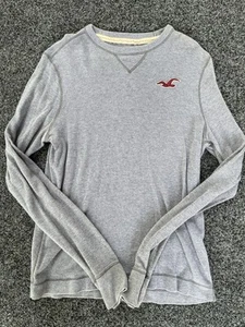 Hollister Waffle Thermal Knit Long Sleeve Pullover Heather Grey XL Bird Patch - Picture 1 of 6