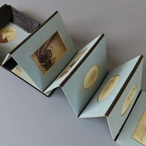 Antique 19thC Leather PHOTO Album Fold-Out Family CHILDREN George Squire LONDON - Picture 1 of 12