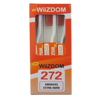 12PCS/box Wiizdom Adult Smoker Manual Toothbrush With Extra Hard Brown Bristles - Image 1 of 4