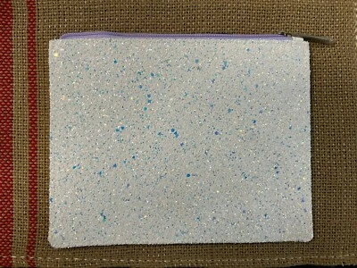 Clinique белый искрящийся косметический плоский клатч мешок сумка Trousse с фиолетовый вкладыш - Изображение 1 из 3