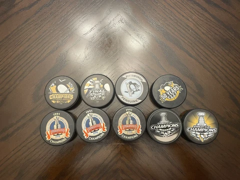 PITTSBURGH PENGUINS 1991 2009 2017 STANLEY CUP CHAMPIONS PUCK Lot 9 Cover