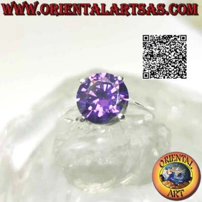 Anello in argento 925 ‰ ametista di sintesi sfaccettata tonda incastonata su mon - Immagine 1 di 4