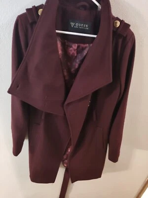 Guess Wool-Blend Burgundy Purplr Double-Breasted Pea Coat - Image 1 of 4