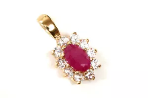 9ct Gold Ruby and CZ Pendant Cluster necklace no Chain Gift Boxed Made in UK - Picture 1 of 4
