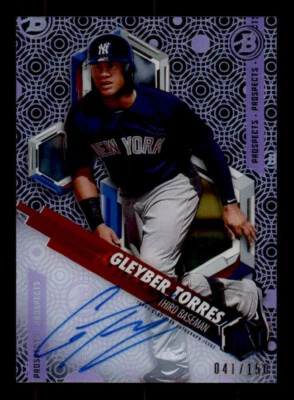 2018 Bowman High Tek Prospect Purple Diffractors Gleyber Torres RC Auto #/150 - Image 1 of 2