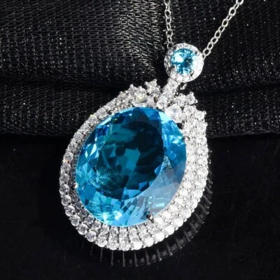 New Big Gemstone Sky Blue Topaz Mix Color Charm Women Silver Necklace Pendants - Image 1 of 4
