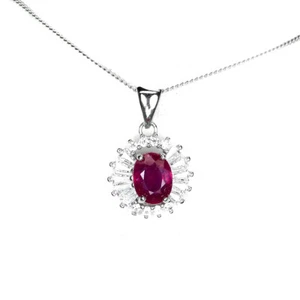 925 Sterling Silver Necklace Oval Ruby 8x6mm Natural Gemstone Jewelry 1 - Picture 1 of 10