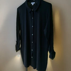 J. Jill Damen Medium Button Down schwarz Shirt Top Roll-Tab Pima Baumwolle - Bild 1 von 20