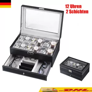 Uhrenbox Für 12 Uhren Uhrenkoffer Uhrentruhe Uhrenschatulle Leder Uhrenkasten - Bild 1 von 12