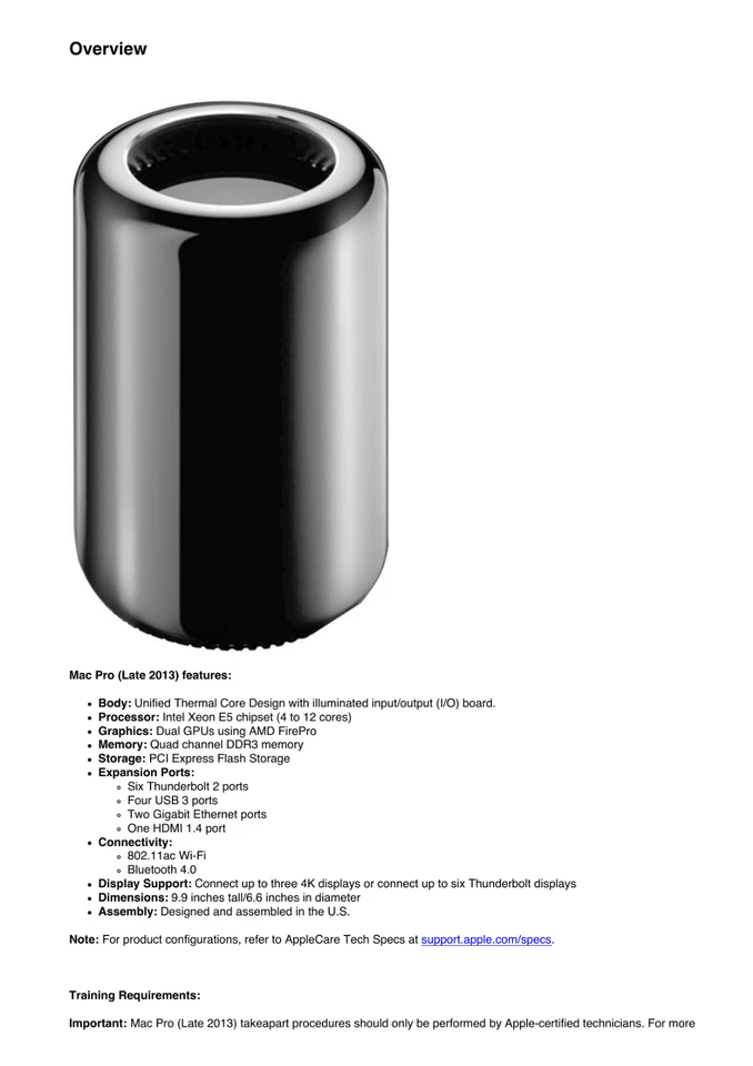 Apple Mac Pro Late 2013 Technician Guide Service Manual - Image 1 of 4