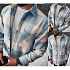 Mens Plaid Hooded Jacket Shacket Tops Slim Fit Tartan Shirt Coat Outwear Blouse
