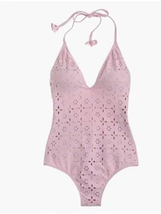 Traje de baño J.Crew Halter de una pieza en ojal cortado con láser talla 10 rubor de bayas nuevo sin etiquetas - Imagen 1 de 4