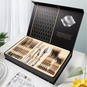24 Pieces Stainless Steel Forks And Spoons Flatware Tableware Set Kitchen - Picture 1 of 5