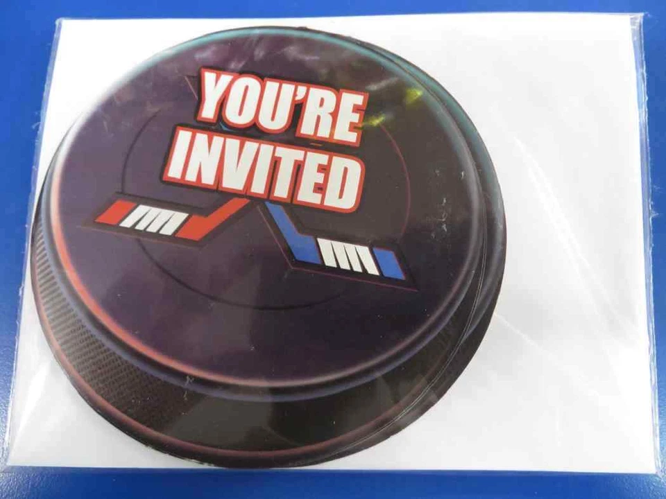 Hockey Stick Puck Ice Sports Banquet Birthday Party Invitations w/Envelopes - Image 1 of 1