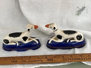 Staffordshire Whippet Hunting dog figural inkwells pair c.1860s - Picture 1 of 3