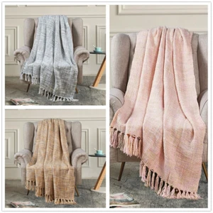 Manta de lanzamiento suave acogedora manta de tiro con flecos para sofá silla - Imagen 1 de 51