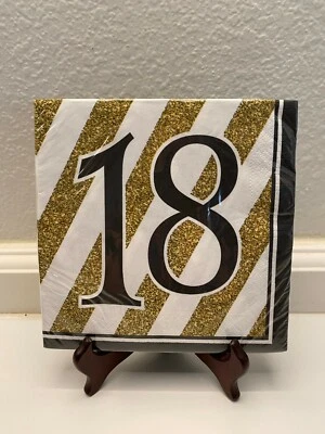 Black and Gold 18th Birthday Luncheon Napkins Paper 16 Count - Image 1 of 2