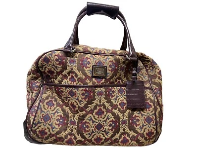 Liz Claiborne Tapestry Overnight Bag Weekender Rolling Luggage w/ Handle VTG - Image 1 of 4