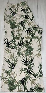 J. Jill green and beige tropical leaf print linen blend wide leg flare pants LP