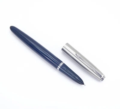 Pluma Estilográfica Parker 21 Azul Oscuro y Tapa Acero - De Colección Foto 1 de 4