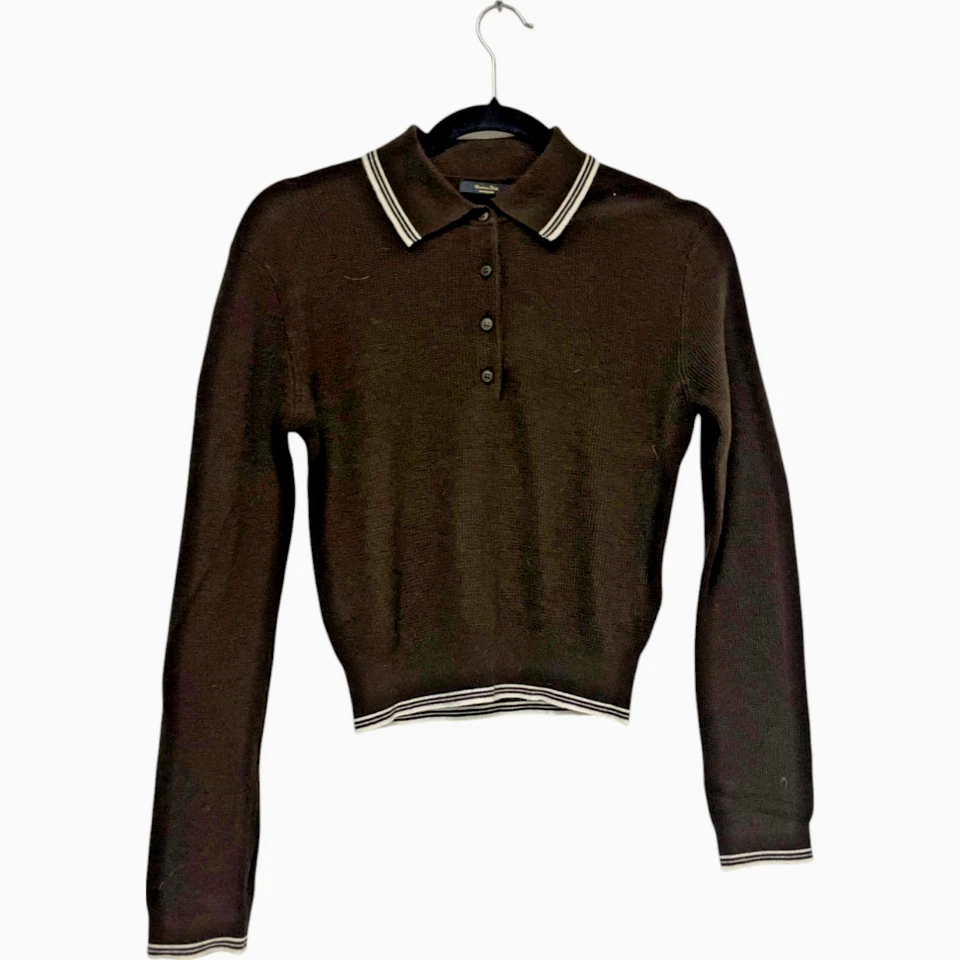 Massimo Dutti Womens Sweater XS Brown Polo Collar Contrast Knit 5634/609 NWT - Image 1 of 4