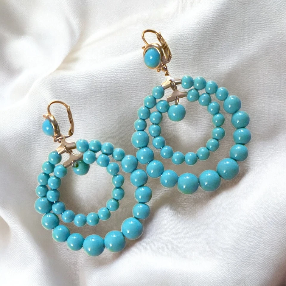KJL Kenneth Jay Lane Blue Turquoise Plastic Bead Statement Hoop Earrings - Image 1 of 4