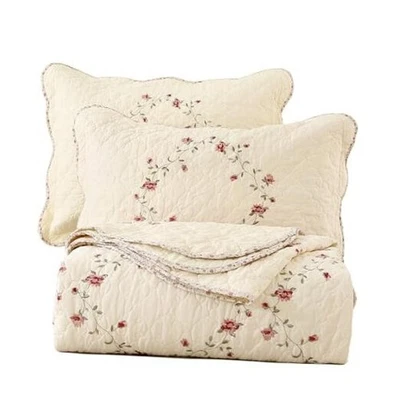  3-Piece Floral Embroidered Bedspread Coverlet Set 100% Full/Queen Flower - Image 1 of 4