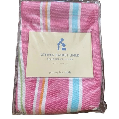 Nuevo forro de cesta a rayas Pottery Barn Kids rosa mediano 100 % algodón Foto 1 de 3