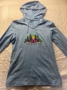 Life is Good Namaste Hoodie Women Size Small Blue Pullover Long Sleeve Light - Picture 1 of 9