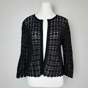 Carolina Herrera NY Black Lace Open Front Cotton Cardigan Size L Made In Italy  - Picture 1 of 9