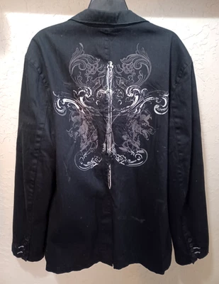 Abrigo Blazer Deportivo Guess XXL Hombre Algodón Negro 2 Botones Gráfico Espada Bordado Foto 1 de 4